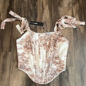 Fashion Nova Cream and Pink Floral Corset Top